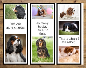 Cavalier Spaniel Birthday Bookmarks Set of 3 / Printable Illustrated Bookmarks / Christmas Stocking Printable for Dog Lover