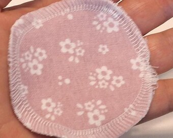 Flower Theme Cotton Flannel Facial Rounds - Reusable Makeup Face Pads, White Flowers, Pink