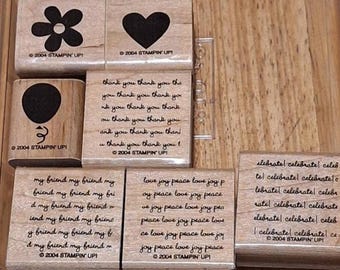 Stampin Up Mini Messages, 7 Rubber Stamps, Retired 2004, Two Step Stamping, background words