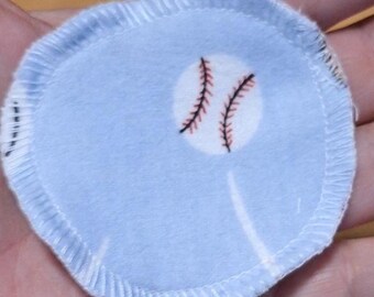 Baseball Theme Cotton Flannel Facial Rounds - Reusable Makeup Remover Pads, Blue, bat ball