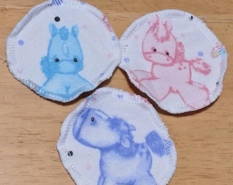 Colorful Ponies Cotton Flannel Facial Rounds - Reusable Makeup Remover Pads, white, pink, blue