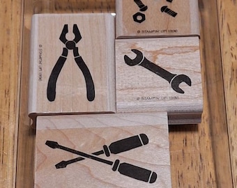 Stampin Up, Nuts & Bolts, 4 Rubber Stamps, Retired 1996, hand tools, screwdrivers, wrench