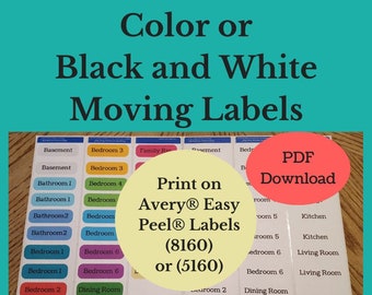 Printable Moving Labels / Packing for a House Move / print on Avery® Easy Peel® Labels (8160) or (5160) or (18660) PDF download
