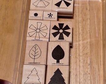 Stampin Up Shapes & Shadows, 10 Rubber Stamps, Retired 2004, Two Step Stamping, bow, tree