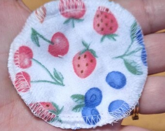 Fruit Theme Cotton Flannel Facial Rounds - Reusable Makeup Remover Pads, Berries Lemons Cherries