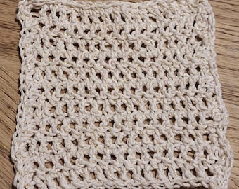 Handmade Crochet Cotton Dishcloth, Reusable Washcloth, (7 inch), white with gold