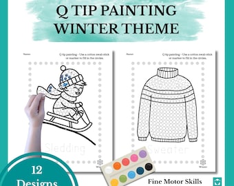 Q Tip Painting, Winter Theme, 12 Printable Designs, Use Paint, Markers or Sticker Dots