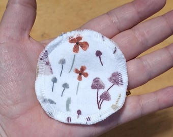 Mushroom Theme Cotton Flannel Facial Rounds - Reusable Makeup Remover Pads, Flowers, set of 10