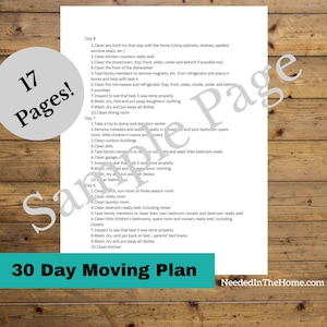 Moving Plan 30 Day Detailed Plan for Parents, 17 pages, Printable Moving Checklist From Day 30 to Moving Day, To Do List PDF