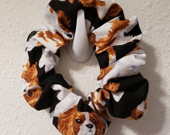 Cavalier King Charles Spaniel Hair Scrunchie, Handmade Cotton Hair Tie, Dog Theme Scrunchy
