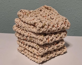 Handmade Crochet Cotton Dishcloths – Sonoma Beige Mix, Farmhouse Kitchen (7 in)