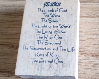 Jesus The Lamb Of God The Word The Saviour The Light Of The World The Living Water The Risen One Shepherd message wood mounted rubber stamp