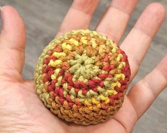 Hackey Sack, handmade, Foot Bag, footbag, Stress Ball, Crochet, Cotton, green, burgundy, brown, yellow