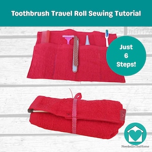 Tutorial de costura para un estuche de viaje para cepillos de dientes, funda de tela de rizo (patrón en PDF), cómo coser un separador enrollable para el baño