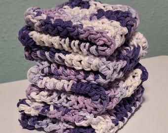 Crochet Cotton Dishcloths, Purple Haze Ombre, Handmade Washcloth, Farmhouse Style, 7 in