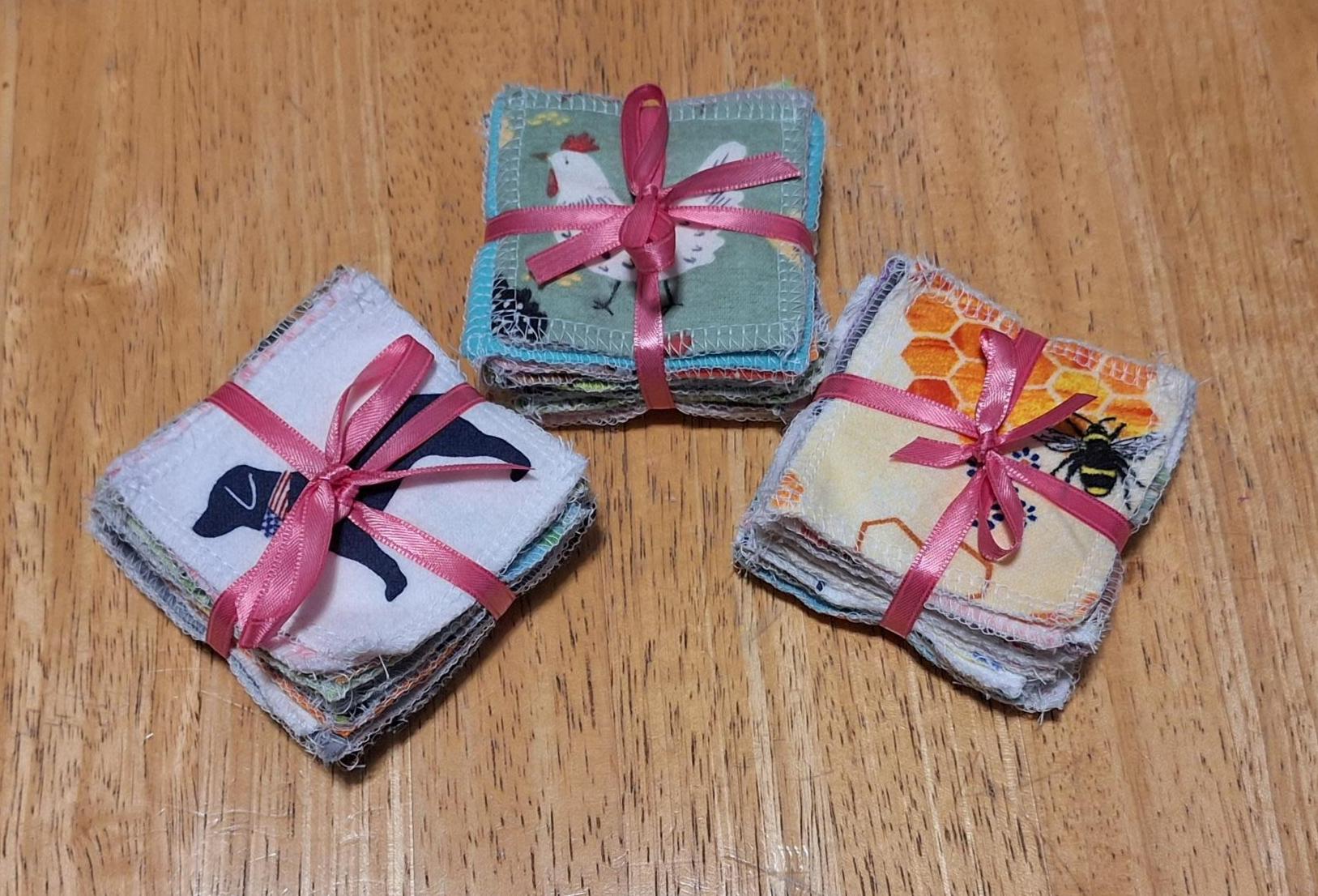 60 Assorted Cotton Facial Squares: Soft Makeup Remover Pads, 3" Washable Cloth, face cleaning