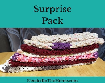 Handmade Cotton Washcloths Mystery Pack, Crochet Dishcloths, 7 in
