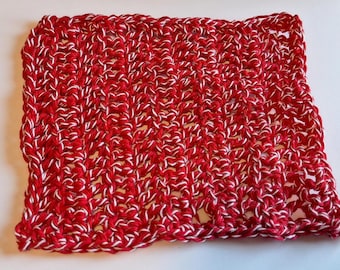 Handmade Crochet Cotton Dishcloth, Reusable Washcloth, (7 inch), red white mix