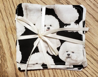 Bichon Coasters Set of Four / Dog Theme Coasters / Dog Breed Coaster / Coaster Set Dogs / mug rugs mug mats quilted bichon frise Handmade