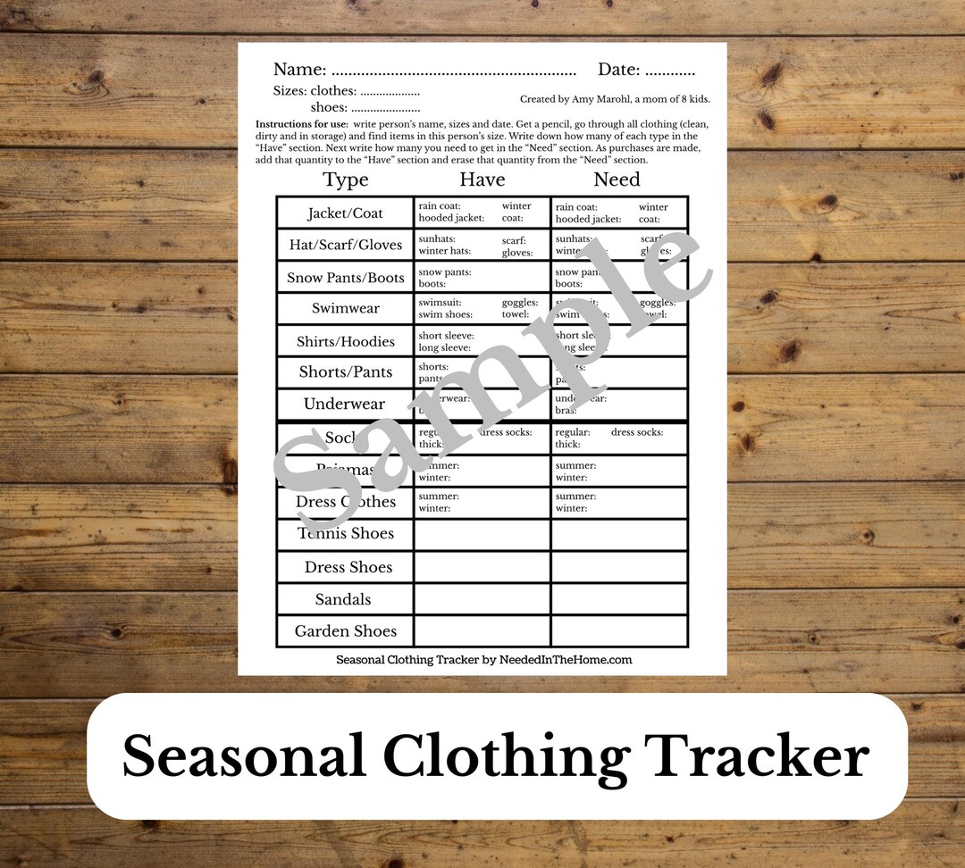 Seasonal Clothing Tracker, Clothes to Buy List, Kids Shirts and Pants ...