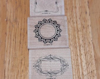 Stampin Up 3 Assorted Frames Rubber Stamps, square, rectangle, circle frame