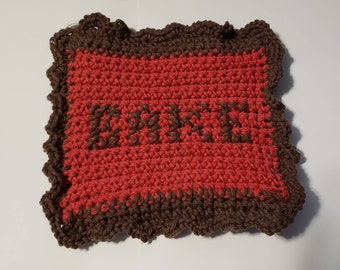 Pot Holder / Housewarming Gift / Trivet / old school knitted kitchen hot pad / Housewarming Gift / Faith Thick Large 7"x7" square burgundy