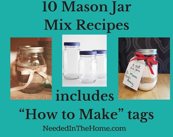 10 Mason Jar Gift Recipes Tags and Baking Instructions Kit, 25 printable pages