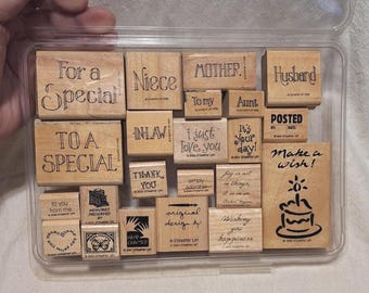 Stampin Up Lot of 22 Rubber Stamps, text wording saying message phrase