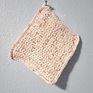 Cotton Pot Holder Thick 7 inches, Old School Kitchen Hot Pad - Beige Mix, Oasis potholder with hanger