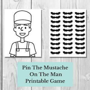 Pin The Mustache On The Man Printable Party Game / print on Avery® Easy Peel® Labels (8160) or (5160) or (18660) PDF instant download