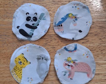 Animals Cotton Flannel Face Pads - Koala, Unicorn, Cheetah, Otter, Sloth, Penguin, Turtle, Narwhal, Llama