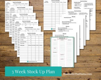 3 Week Grocery List | Stock Up Checklist | Emergency Food List | Food Prep | Meal Plan | Shopping Plan | Prepper Food List | Printable PDF