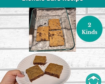 Blondie Bars Recipes, two varieties on 3x5 recipe cards, AKA chocolate chip cookie bars