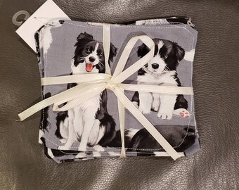 Border Collie Coasters Set of Four / Dog Theme Coasters / Dog Breed Coaster / Coaster Set Dogs / mug rugs mug mats quilted puppy Handmade