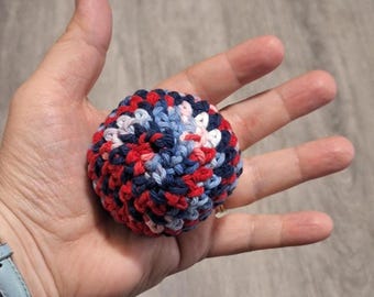 hacky sack handmade, Foot Bag, footbag, Stress Ball, Crochet, Cotton, Red White Blue