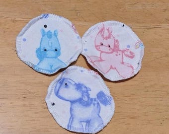 Colorful Ponies Cotton Flannel Facial Rounds - Reusable Makeup Remover Pads, White, set of 10