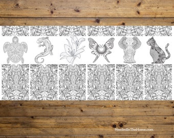 Bookmarks Printable Teen Adult Coloring bookmark set of 6 with printed backs with Turtle Lizard Lilies Butterfly Elephant Cat