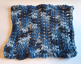Handmade Crochet Cotton Dishcloth, Reusable Washcloth, (7 inch), blue mix