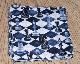 Chess Fabric Squares, 100% Cotton, Quilting (8 inch, 14 Count), board, pieces,  game lover