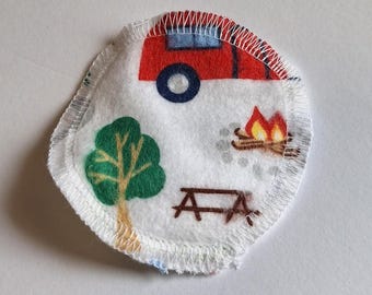 Cotton Flannel Facial Rounds - Camping Theme, cabin, tent, camper, trees lake mountain campfire sunshine