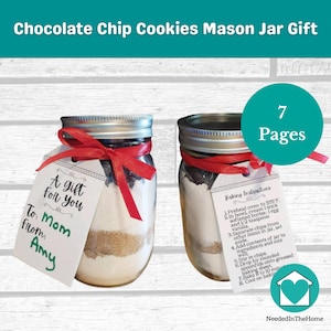 Chocolate Chip Cookies Mason Jar Gift Recipe, Baking Instructions & Tags (PDF Print, pint size)
