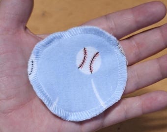 Baseball Theme Cotton Flannel Facial Rounds - Reusable Makeup Remover Pads, Blue, set of 10