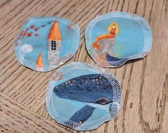Under The Sea Cotton Flannel Facial Rounds - Reusable Makeup Face Pads, Mermaid, Fish, Coral