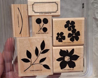 Stampin' Up! Flower Blossoms Rubber Stamp Set, Flowers Theme (2006) Leaves Cherry Thank You