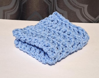 Handmade Crochet Cotton Dishcloths - Solid Periwinkle Light Blue Farmhouse Washcloth 7", Kitchen Dish Cloths