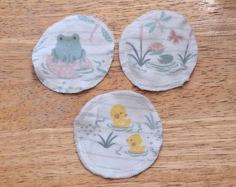 Pond Theme Cotton Flannel Facial Rounds - Reusable Makeup Face Pads, Ducks, Frogs, Dragonfly