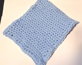Crochet Potholders Set, Double Thick Cotton Hotpads, Solid Light Blue with hanger