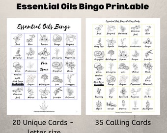 Essential Oils Bingo Cards, 20 Unique Bingo Cards w/Labels, Printable Bingo Cards, Oily Party Games, Oils Class Ideas, Instant Download