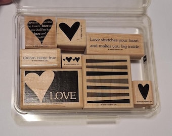 Hearts Rubber Stamps, Stampin Up Dream, Wood Mount Stamp Set of 8, Love 2005