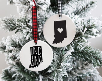 Indiana Ornament Indiana Christmas Ornament IN Christmas Ornament Indiana Wedding Favor State of Indiana Gifts Housewarming Gift Indiana